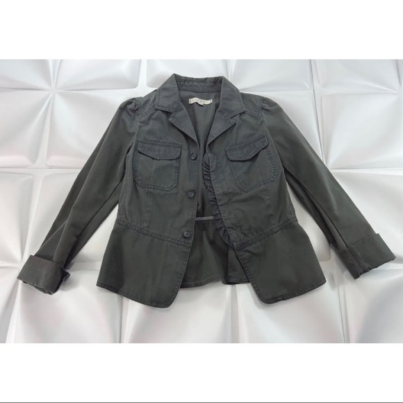 Ann Taylor LOFT Womens Sz 2 Gray Ruffled Utility xs Peplum Jacket - Picture 2 of 8